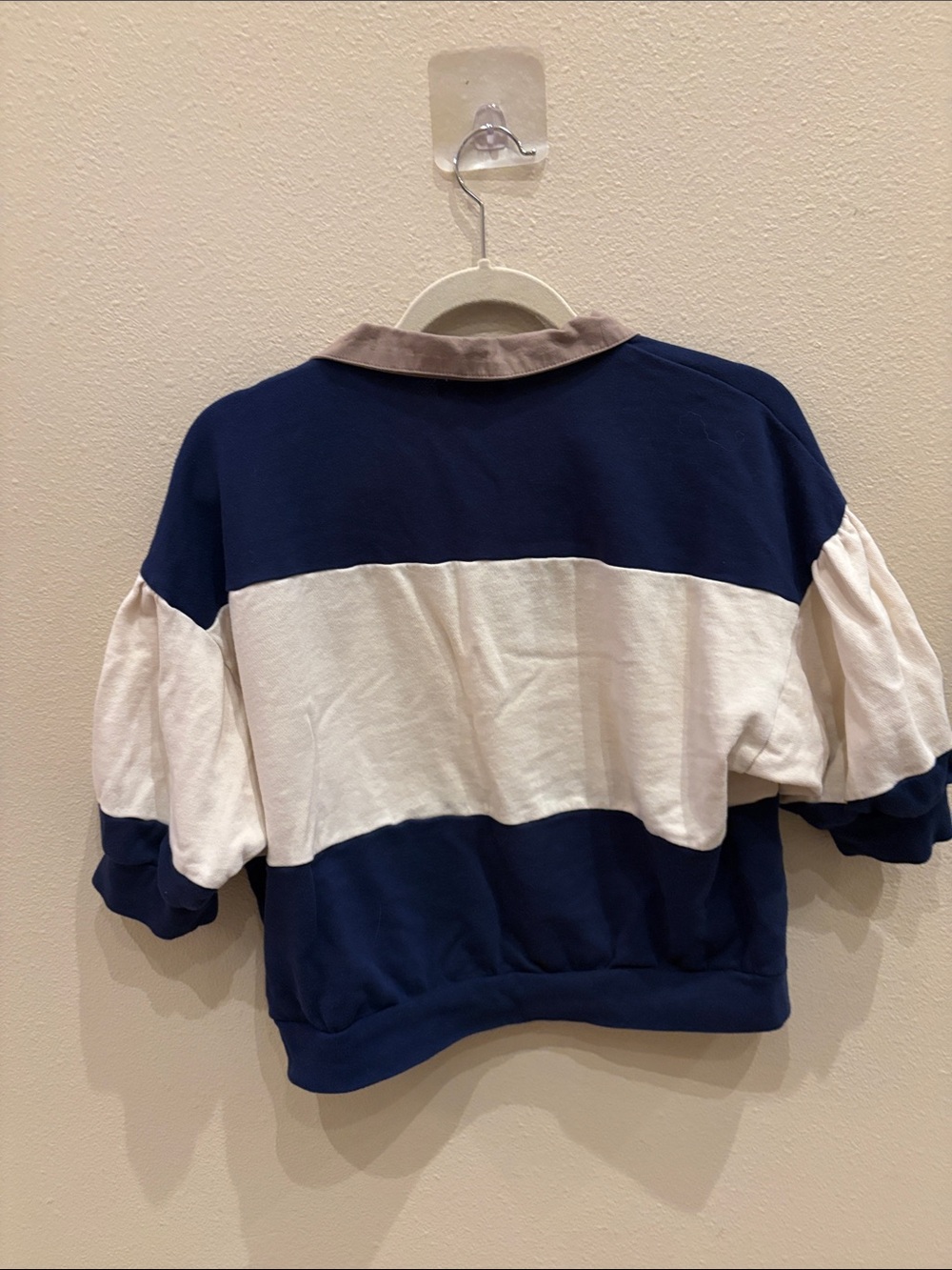 Z Supply Navy, White & Tan Striped Cropped Rugby Pullover - Picture 8 of 8